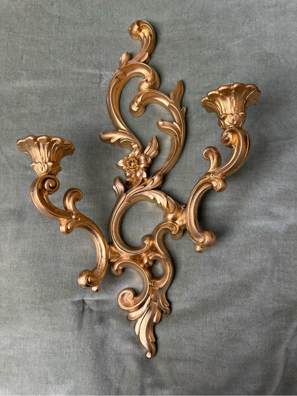 Syroco gold double armed Wall Sconce Accent Decor taper candle holder #OSP